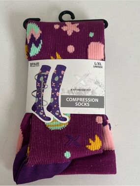 Extreme Fit Compression Socks Easter Eggs Purple Pink Snug Fit Wick Unisex L/XL